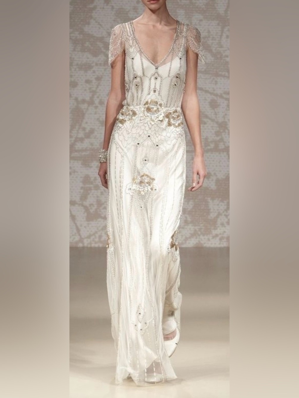 Jenny Packham Eden Embellished Art Deco Evening Gown, UK 14 / US 10